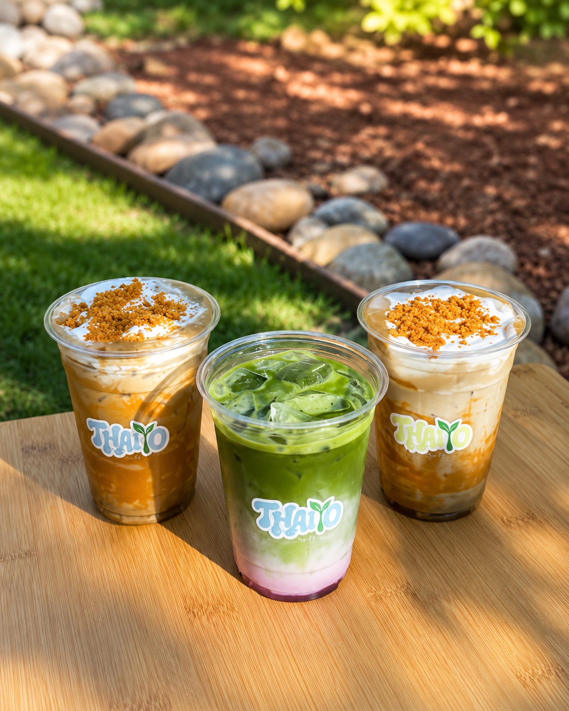 An iced matcha cold brew being picked up